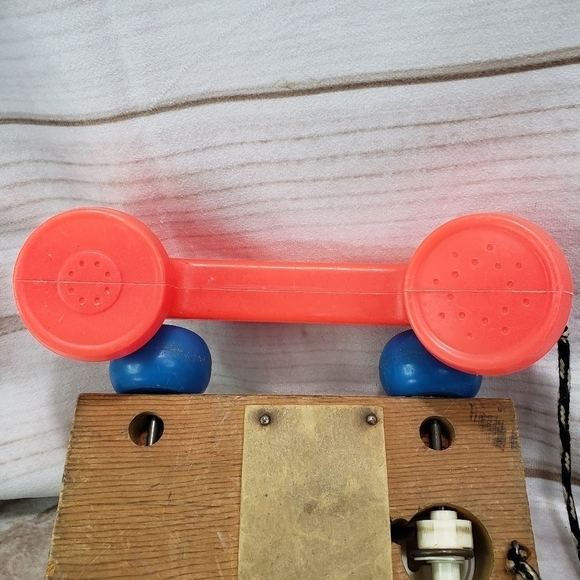 Fisher Price 1961 Chatter Telephone Pull Toy Wood Plastic Rainbow Lots Of Wear - Picture 10 of 11